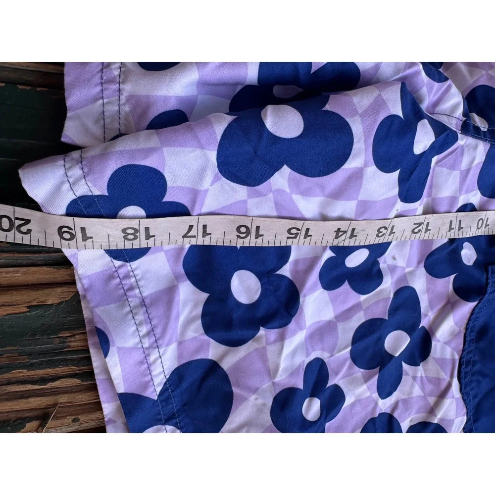 Mens Floral Checkerboard Swim Trunks‎ Purple Blue Board Shorts Drawstring Waist